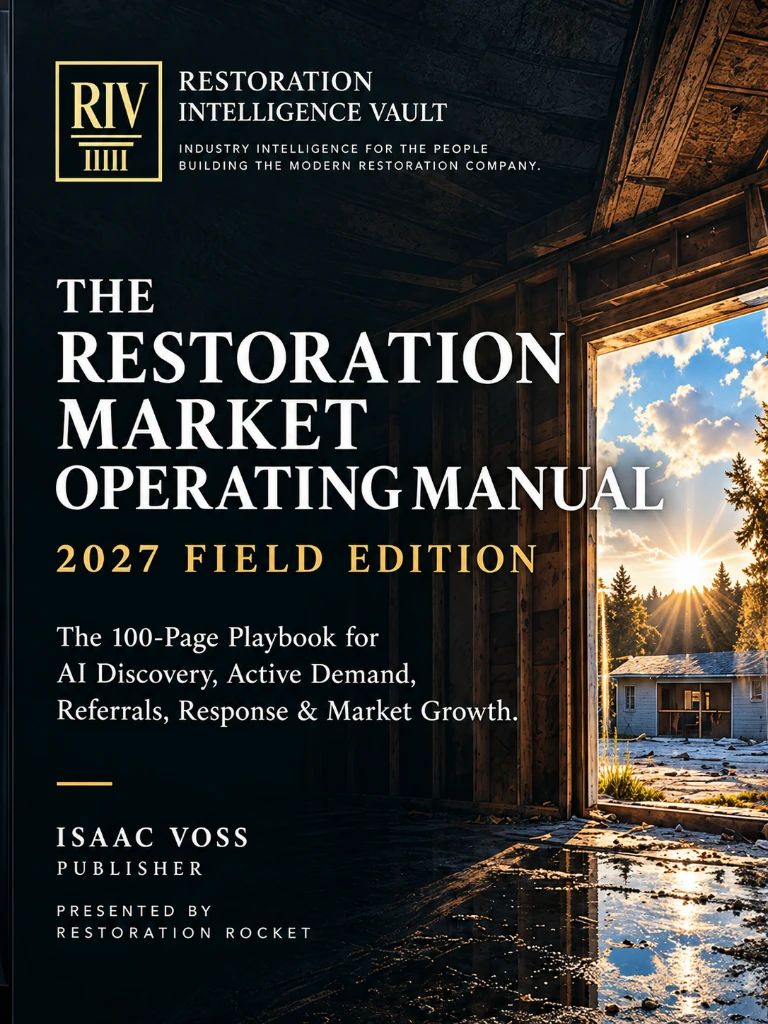 The Restoration Market Operating Manual, 2027 Field Edition — book cover. Isaac Voss, Publisher. Presented by Restoration Rocket.